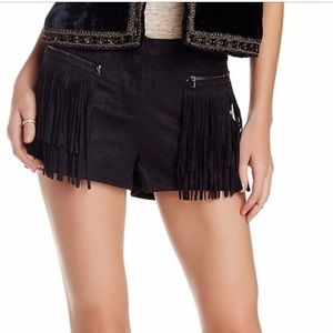 Fate suede fringe black shorts